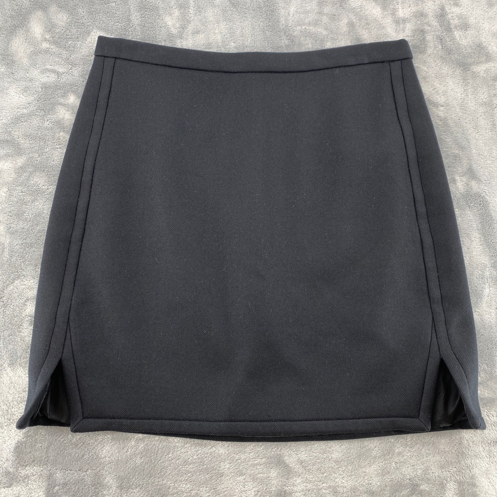 J.Crew‎ Black 100% Wool Mini Skirt Side Slits Career Size 6 RN77388